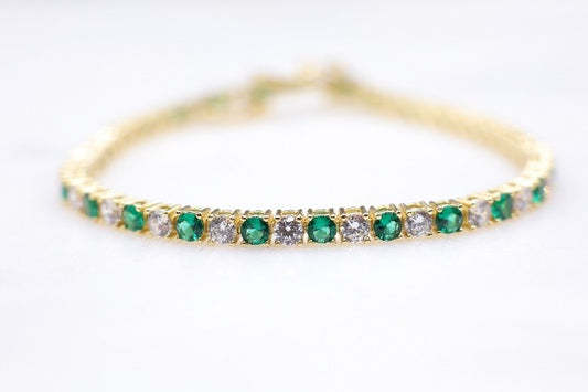 Rotating Emerald and Diamond Tennis Bracelet