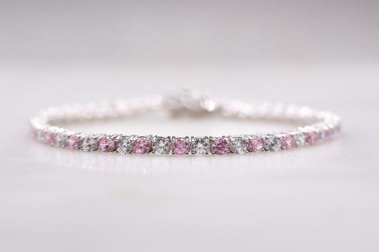 Rotating Pink Sapphire and Diamond Tennis Bracelet