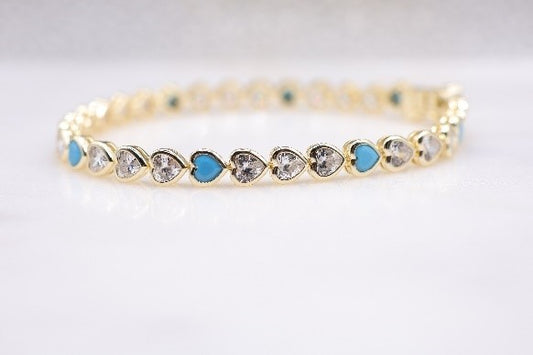 Bezel Heart Turquoise & Diamond Tennis Bracelet