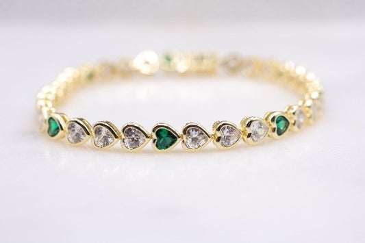 Bezel Heart Emerald & Diamond Tennis Bracelet