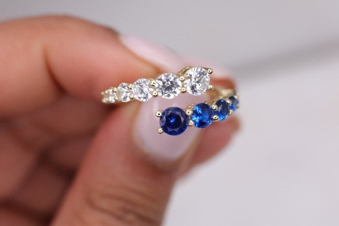 Sapphire and Diamond Spiral Ring