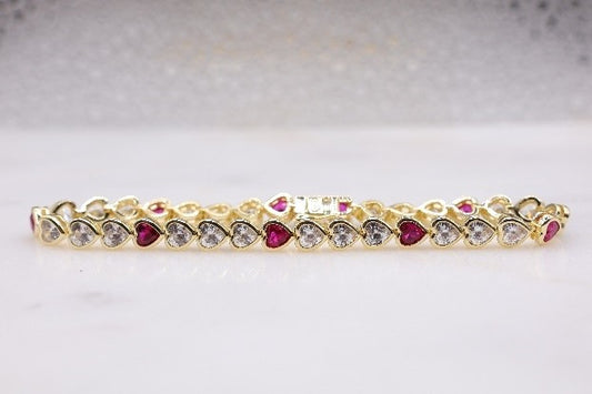 Bezel Heart Ruby & Diamond Tennis Bracelet